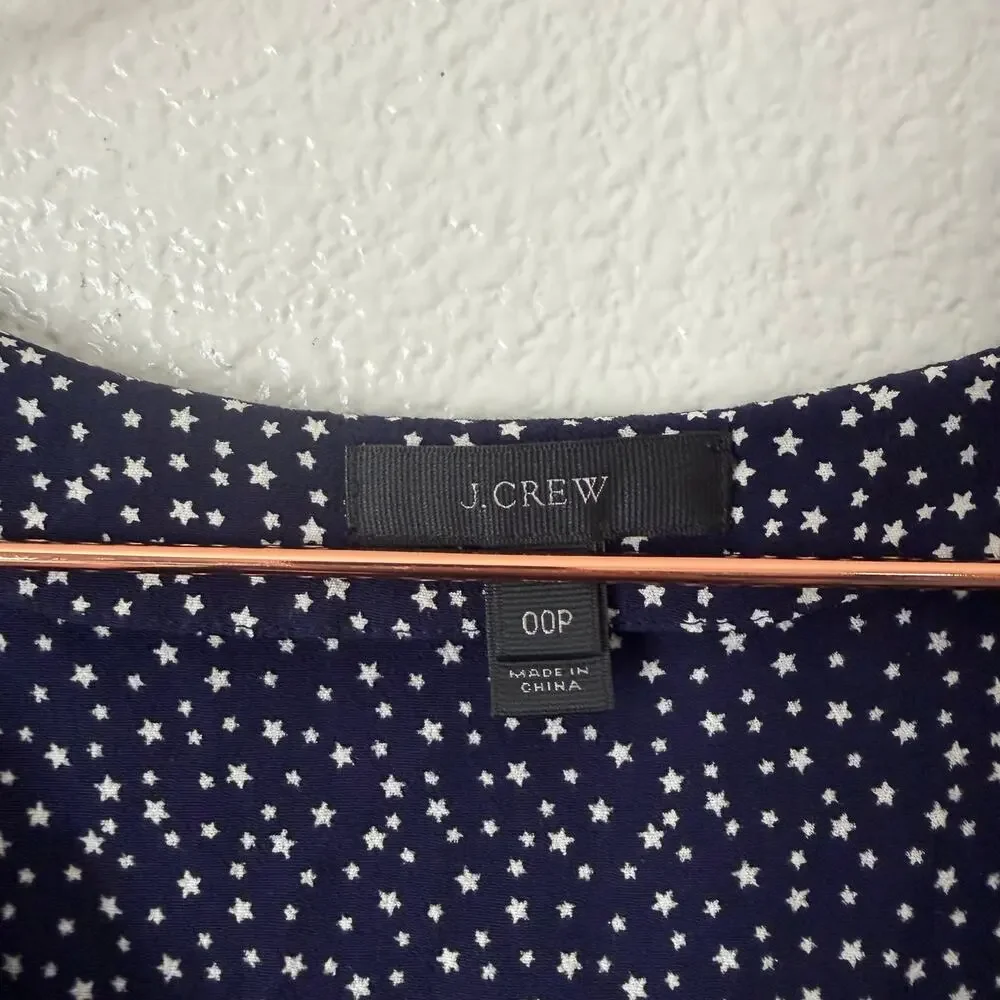J Crew Button-up Peplum Top Star Print navy blue white short sleeve J1463